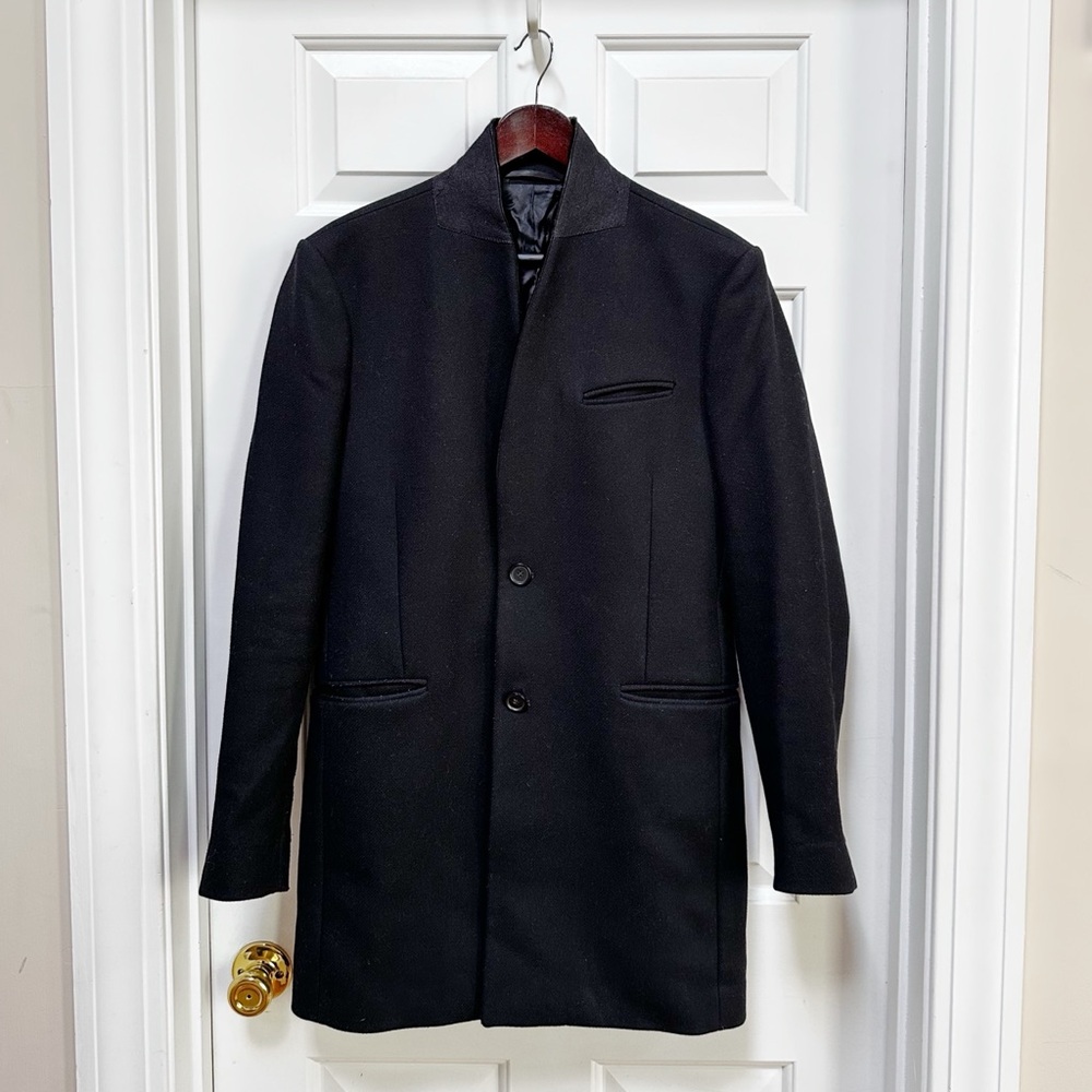 The Kooples Men’s Wool Coat with Calf Fur Collar